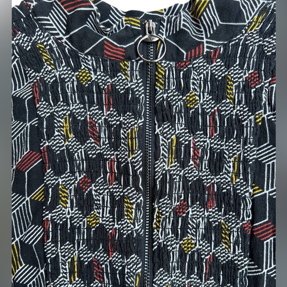 FREE PEOPLE Geometric High-Neck Sleeveless Blouse Smock Zip-Back Sz L Funky Boho - Picture 4 of 8